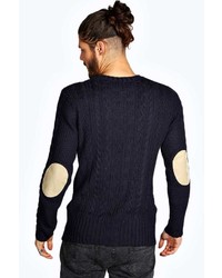 Boohoo Cable Jumper With Shoulder Patches