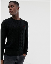 Polo Ralph Lauren Cable Cotton Knit Jumper With Player Logo In Black