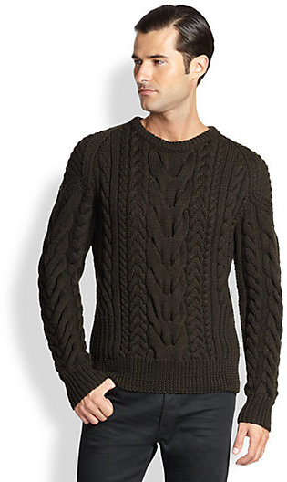 Tempel Playful jomfru Ralph Lauren Black Label Cable Knit Crewneck Sweater, $1,195 | Saks Fifth  Avenue | Lookastic