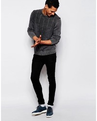 Asos Cable Sweater In Cotton With Acid Wash