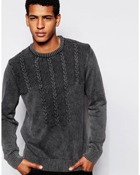 Asos Cable Sweater In Cotton With Acid Wash