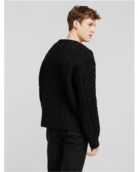 Calvin Klein Collection Boiled Baby Wool Oversized Cable Knit Crew
