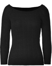 Ralph Lauren Black Label Cashmere Cable Knit Pullover In Black