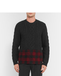 Valentino Check Panelled Cable Knit Wool And Alpaca Blend Sweater