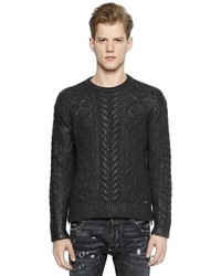 DSQUARED2 Coated Wool Blend Cable Knit Sweater