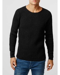 Selected Homme Black Ribbed Crew Sweater