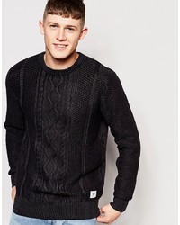 Bellfield Knit Sweater Enzyme Wash Multi Cable Cotton Knit