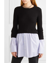 Kenzo Layered Ribbed Cotton Blend Knit And Cotton Poplin Sweater
