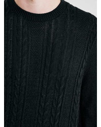 Topman Black Moss Cable Knit Crew Neck Sweater
