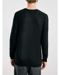 Topman Black Moss Cable Knit Crew Neck Sweater