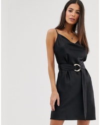 River Island Cowl Neck Cami Dress With Belt Detail In Black