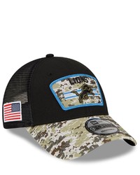 New Era Blackcamo Detroit Lions 2021 Salute To Service Trucker 9forty Snapback Adjustable Hat At Nordstrom
