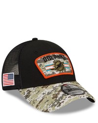 New Era Blackcamo Miami Dolphins 2021 Salute To Service Trucker 9forty Snapback Adjustable Hat At Nordstrom