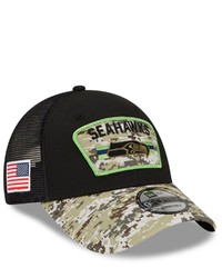 New Era Blackcamo Seattle Seahawks 2021 Salute To Service Trucker 9forty Snapback Adjustable Hat At Nordstrom