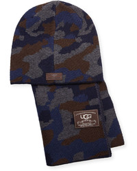 UGG Camouflage Wool Blend Scarf Beanie Hat Set