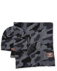 UGG Camouflage Wool Blend Scarf Beanie Hat Set