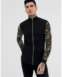 ASOS DESIGN Muscle Jersey Jacket In Black With Camo Sleeves