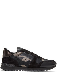 Black Camouflage Canvas Low Top Sneakers