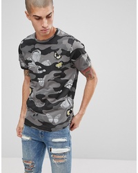Brave Soul Butterfly Emroidered Camo Print T Shirt