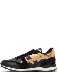Valentino Garavani Black Gold Camouflage Rockrunner Sneakers