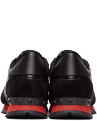 Valentino Garavani Black Red Camo Rockrunner Sneakers