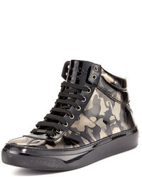 Black Camouflage Leather High Top Sneakers