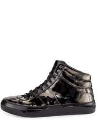 Jimmy Choo Belgravi Camo Print Leather High Top Sneaker Black