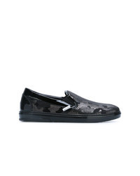 Black Camouflage Leather Slip-on Sneakers