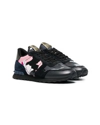 Valentino Black Rockstud Camouflage Print Leather Sneakers