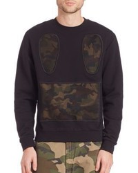 Black Camouflage Mesh Crew-neck Sweater