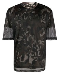 Les Hommes Camouflage Print Mesh T Shirt
