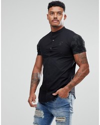 Siksilk Muscle Shirt In Black With Camo Sleeves
