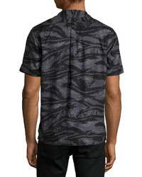Ovadia & Sons Tiger Camo Short Sleeve Beach Shirt Black Pattern