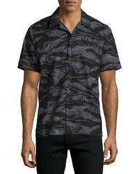 Ovadia & Sons Tiger Camo Short Sleeve Beach Shirt Black Pattern