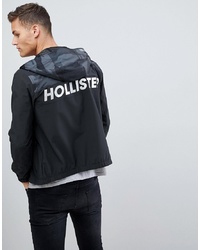 Hollister Unlined Lightweight Hooded Jacket With Black Camo Solid Camo