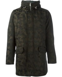 Black Camouflage Wool Coat