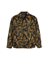 Black Camouflage Wool Shirt Jacket