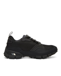 Prada Black Leather And Mesh Crossection Sneakers
