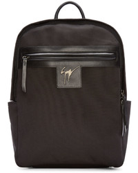 Giuseppe Zanotti Black Canvas Leather Logo Backpack