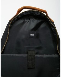 Asos Brand Backpack In Black Canvas With Faux Suede Trims