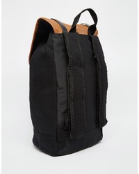 Asos Brand Backpack In Black Canvas With Tan Contrast