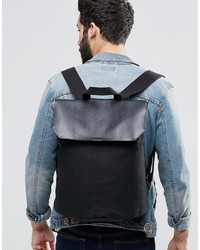 Asos Brand Backpack In Canvas With Leather Top