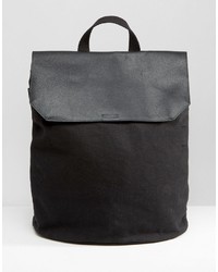Asos Brand Backpack In Canvas With Leather Top