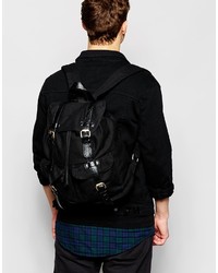 Asos Brand Military Canvas Backpack In Black With Contrast Straps
