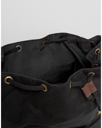 Asos Brand Smart Canvas Backpack In Black With Contrast Straps
