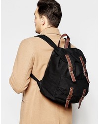 Asos Brand Smart Canvas Backpack In Black With Contrast Straps