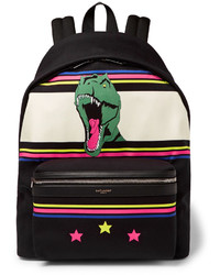 Saint Laurent City Leather Trimmed Dinosaur Patterned Canvas Backpack