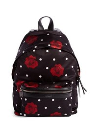 Saint Laurent City Mini Rose Print Satin Backpack