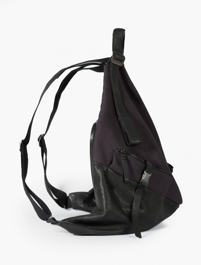 Cote Ciel Black Leather And Canvas Ganges Backpack, $465 | oki-ni