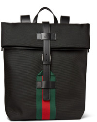 Gucci Leather Trimmed Canvas Backpack